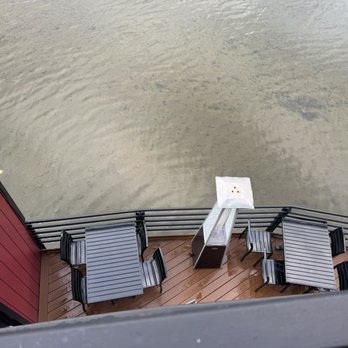 Rail and River Tavern - A view from the upper deck to the lower deck - American Near Me - Brattleboro, Vermont