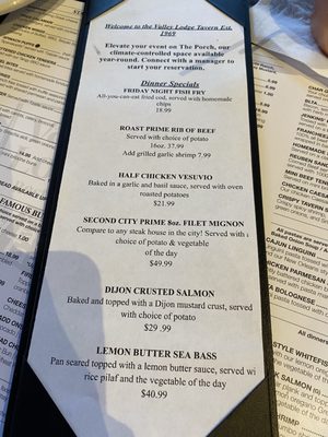 Menu photo 2 Valley Lodge Restaurant Glenview, IL