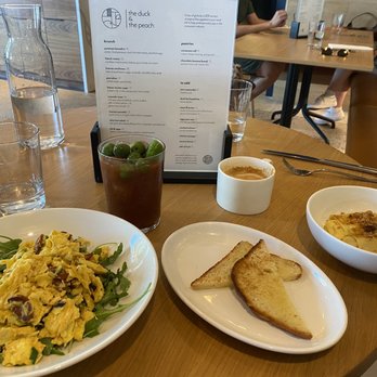 The Duck & The Peach - Chorizo scrambled eggs - gf toast - Bloody Mary - cappuccino- lemon curd ricotta crepe - New American Near Me - Washington, DC, District of Columbia The Duck & The Peach - Chorizo scrambled eggs - gf toast - Bloody Mary - cappuccino- lemon curd ricotta crepe - New American Near Me - Washington, DC, District of Columbia