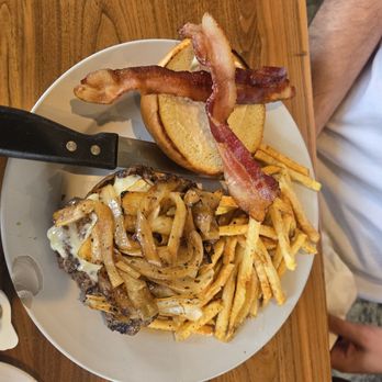 The Farm House - Grilled onion bacon mushroom burger - American Near Me - Freedom, California The Farm House - Grilled onion bacon mushroom burger - American Near Me - Freedom, California