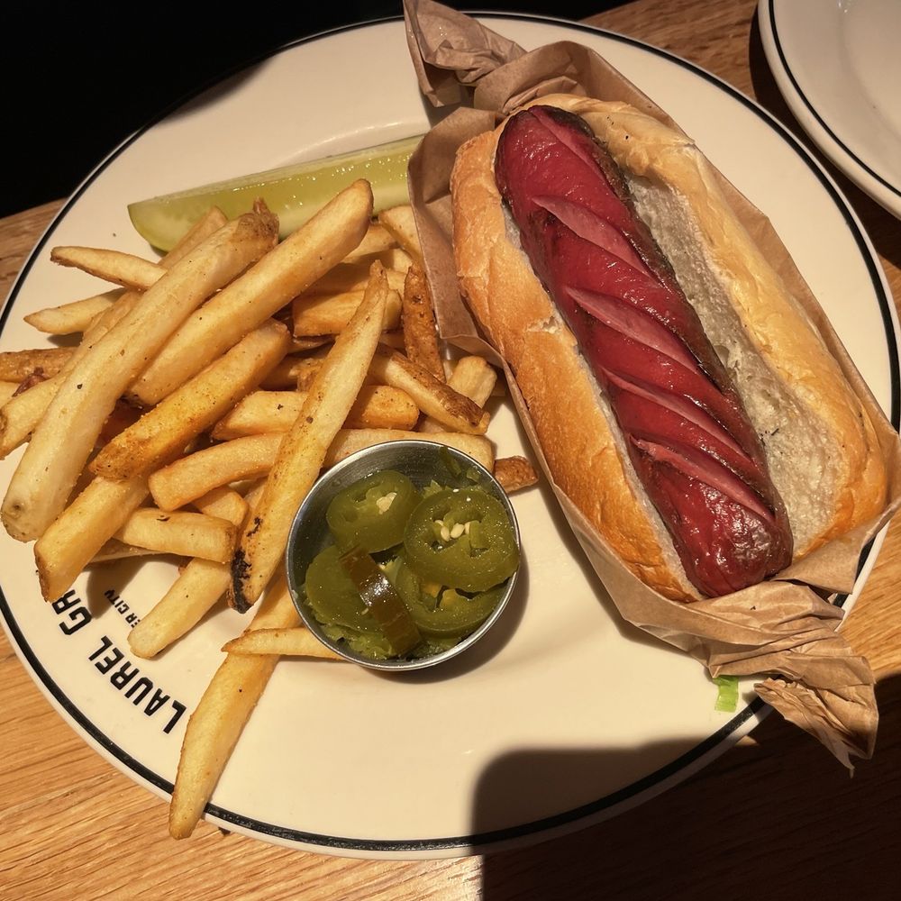 Laurel Grill - Hotdog.... Couldn't really taste the wagyu... liked the sauerkraut and condiments - American Near Me - Culver City, California Laurel Grill - Hotdog.... Couldn't really taste the wagyu... liked the sauerkraut and condiments - American Near Me - Culver City, California