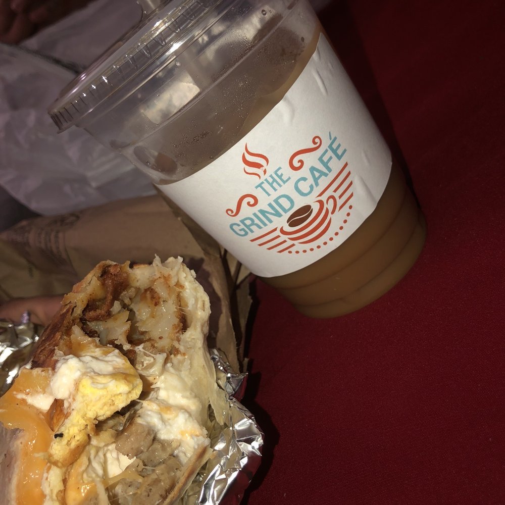 The Grind Cafe - Super Breakfast Burrito & Iced Lavender White Mocha - Coffee & Tea Near Me - Vallejo, California
