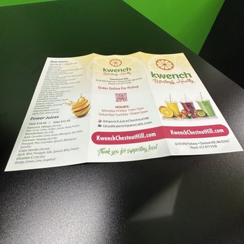 Kwench Juice Cafe - a menu and a drink - Juice Bars & Smoothies Near Me - Boston, Massachusetts