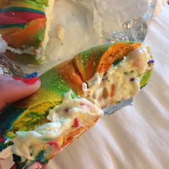 Bagel Hut - Rainbow (plain) bagel with funfetti cream cheese - Bagels Near Me - Farmingdale, New York