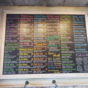 Playa Bowls - The Extensive Menu! - Juice Bars & Smoothies Near Me - Wilmington, Delaware