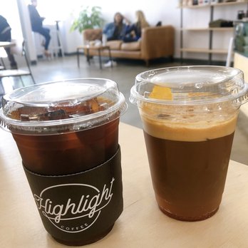 Highlight Coffee - Cold Brew & Espresso Tonic W/ lemon peel and pomegranate syrup - Coffee & Tea Near Me - Pasadena, California