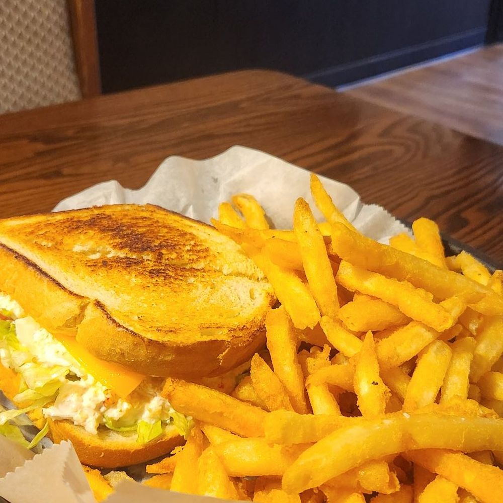 Lobster Cheese sandwich and fries Lobster Cheese sandwich and fries