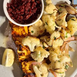 11/24 Spring Mountain chicken kabob substituted cauliflower & barberries 11/24 Spring Mountain chicken kabob substituted cauliflower & barberries