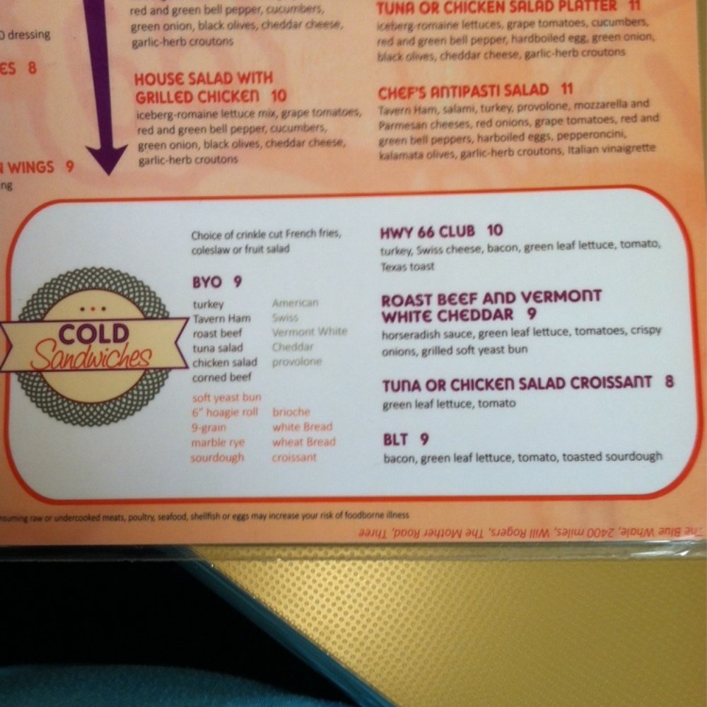 Hwy 66 Diner - Menu - cold sandwiches - American Near Me - Catoosa, Oklahoma