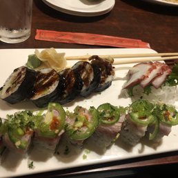 Spider Roll, Lane'y Roll, and Octopus Sashimi. Delicious! Spider Roll, Lane'y Roll, and Octopus Sashimi. Delicious!