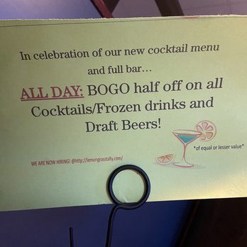 Lemongrass - Don't know how long this deal lasts but take advantage while you can! - Thai Near Me - Tallahassee, Florida Lemongrass - Don't know how long this deal lasts but take advantage while you can! - Thai Near Me - Tallahassee, Florida