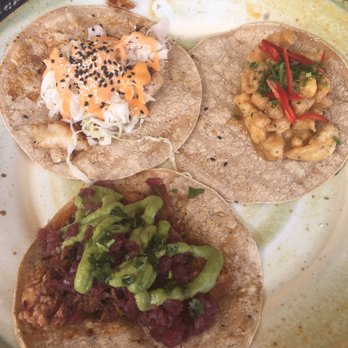 Baja 328 - (From top left): scallop taco, chicken taco, barbacoa taco - Cocktail Bars Near Me - Beacon, New York