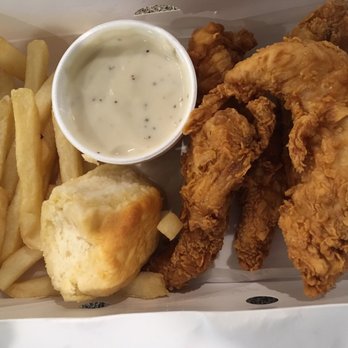 Gills Fried Chicken - 4pc Tenders - gravy & biscuit with sides of fries and cole slaw - Chicken Wings Near Me - San Marcos, Texas