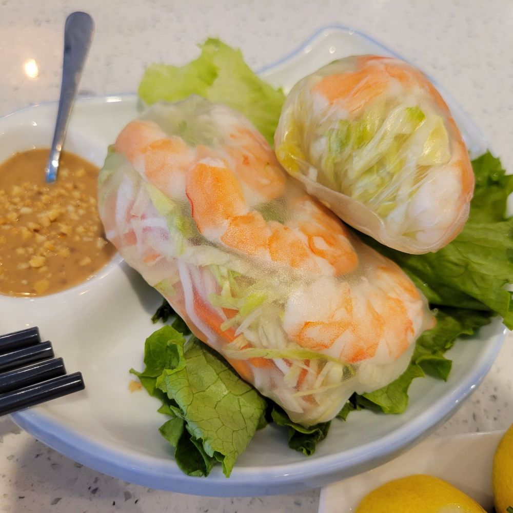 Pho Thai - a plate of shrimp and lettuce rolls with dipping sauce - Vietnamese Near Me - Rego Park, New York Pho Thai - a plate of shrimp and lettuce rolls with dipping sauce - Vietnamese Near Me - Rego Park, New York