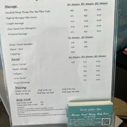 Great Lakes Spa - The menu with prices.