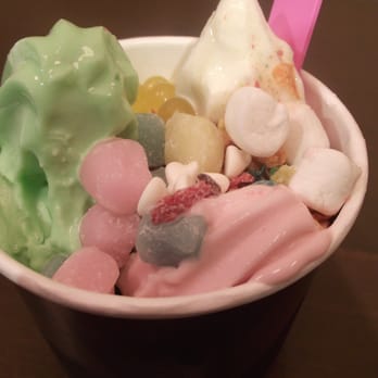 Yo Mama! - Marshmallows, Boba Balls,  Mochi and Fruity pebbles over Strawberry, Irish Mint and Vanilla yogurt - Ice Cream & Frozen Yogurt Near Me - Wauwatosa, Wisconsin