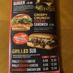 Angus Double Cheeseburger, Crispy Chicken and Philly Cheesesteaks.