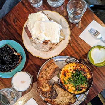Lodge Bread - Shakshuka, cinnamon roll, and jam/butter toast...the cinnamon roll is huuuuuge - Bakeries Near Me - Los Angeles, California