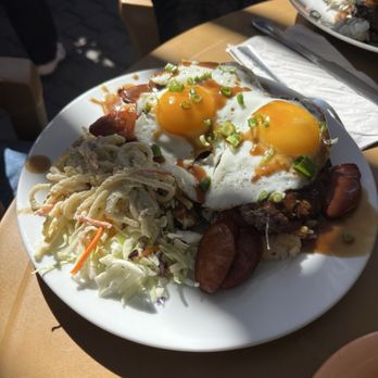 Shaka Shack - Syd's Loco Moco ($22 with sausage, $18 without) - Hawaiian Near Me - Alameda, California Shaka Shack - Syd's Loco Moco ($22 with sausage, $18 without) - Hawaiian Near Me - Alameda, California