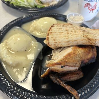 Basil's Flame Broiled Chicken & Ribs - 2 piece white chicken w/ double mashed potatoes and a pita with butter - New American Near Me - Bradenton, Florida