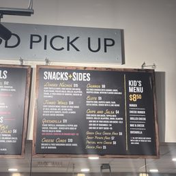 Snacks and sides menu Snacks and sides menu
