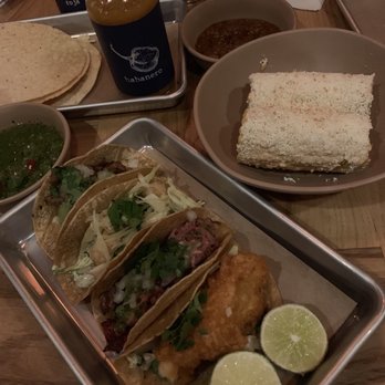 bartaco Seaport - So good. Guacamole + roja + verde, grilled corn, and four tacos (Baja fish, rock shrimp, carnitas, and carne asada) - Tacos Near Me - Boston, Massachusetts bartaco Seaport - So good. Guacamole + roja + verde, grilled corn, and four tacos (Baja fish, rock shrimp, carnitas, and carne asada) - Tacos Near Me - Boston, Massachusetts