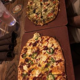 Bob's Popper Pizza (bottom- THE BEST!! Highly recommend!!) and Italian Pesto Pie (top) Bob's Popper Pizza (bottom- THE BEST!! Highly recommend!!) and Italian Pesto Pie (top)