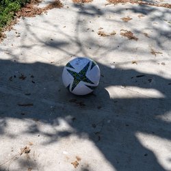 Modjeska Park - Someone left a soccer ball on the walkway. Why?!