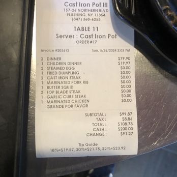 The Cast Iron Pot 3 - Receipt - Korean Near Me - Flushing, New York The Cast Iron Pot 3 - Receipt - Korean Near Me - Flushing, New York