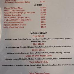 Apps, Entré and Salads/Wraps menu