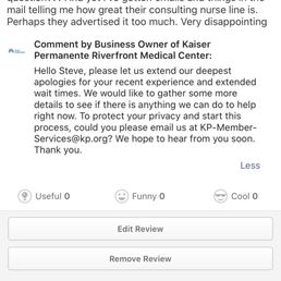Kaiser asked me to contact them SOON so they could assist. I emailed them over 4 hours ago and have no response. Kaiser asked me to contact them SOON so they could assist. I emailed them over 4 hours ago and have no response.