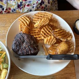 Sirloin and waffle fries