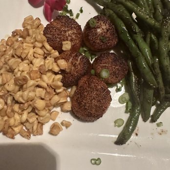 Private Property - Scallops (special) with fried corn and green beans - Cajun/Creole Near Me - Lexington, South Carolina Private Property - Scallops (special) with fried corn and green beans - Cajun/Creole Near Me - Lexington, South Carolina
