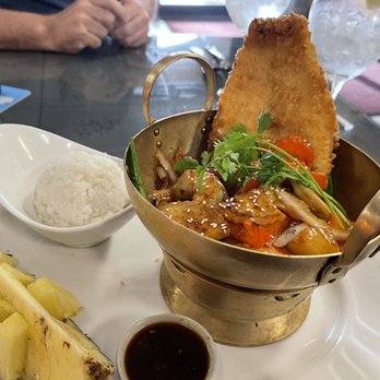 Thai Spice - Flounder and Shrimp with fruit sauce - Thai Near Me - Corpus Christi, Texas