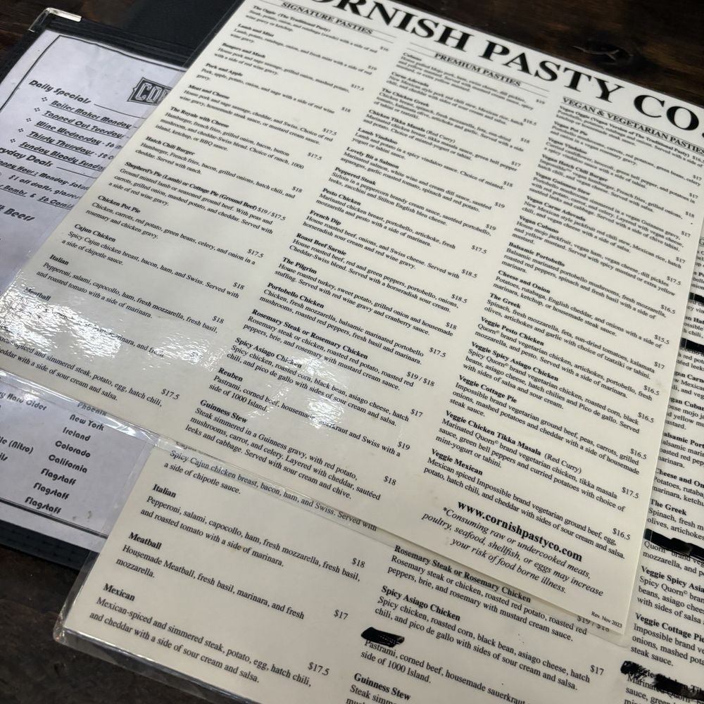 Cornish Pasty Co - Just part of the Menu - British Near Me - Flagstaff, Arizona Cornish Pasty Co - Just part of the Menu - British Near Me - Flagstaff, Arizona