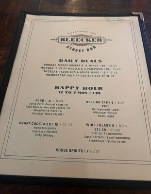 Menu photo 1 Bleecker Street Bar New York, NY Menu photo 1 Bleecker Street Bar New York, NY