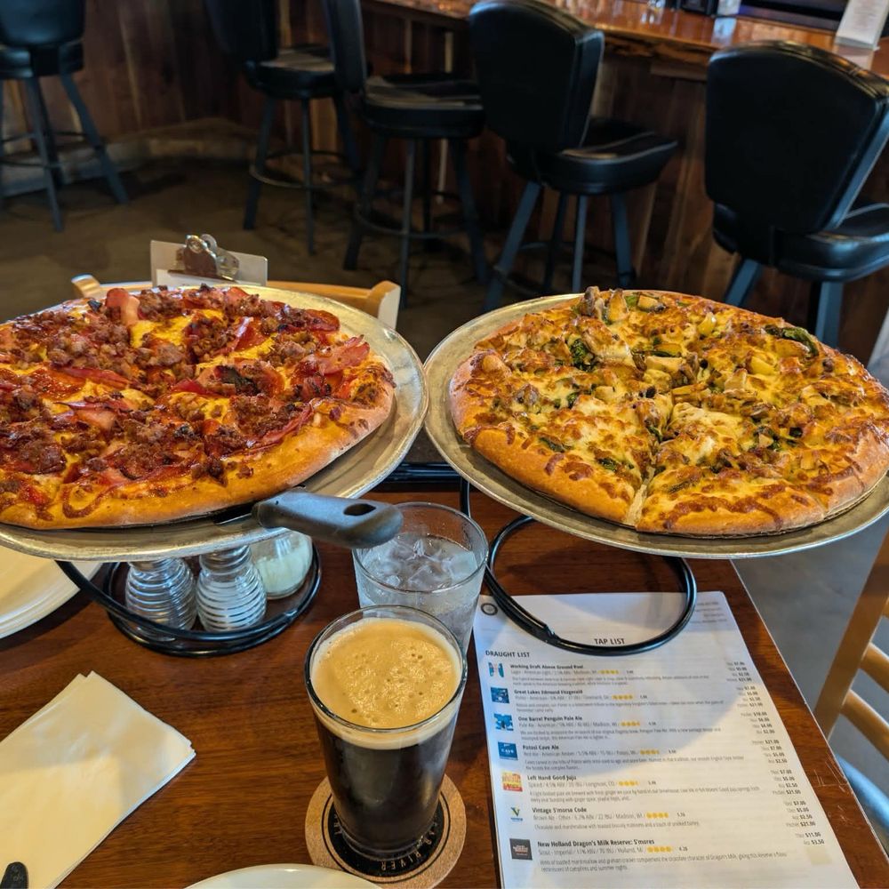 Sugar River Pizza - Italian Creek Meatlovers and Chicken Alfredo pizzas with hand tossed crusts - Pizza Near Me - Verona, Wisconsin Sugar River Pizza - Italian Creek Meatlovers and Chicken Alfredo pizzas with hand tossed crusts - Pizza Near Me - Verona, Wisconsin