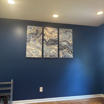 Clean Cut Painting - Living room wall color change from burgundy to blue - Painters Near Me Clean Cut Painting - Living room wall color change from burgundy to blue - Painters Near Me
