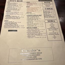 Back of menu