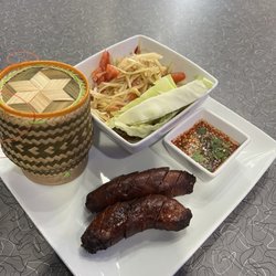 Rolling Wok Asian Cuisine & Pho - Papaya Salad with Sticky Rice Combo with Lao Sausage  Soooo good!