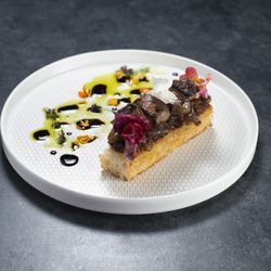 Chef Jonathan Barone - Pork jowl marmalade sourdough Crostino topped with foie gras