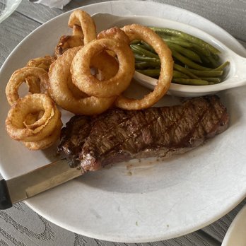 Taylor's At Market Square - steak with onion rings and green beans - American Near Me - Midlothian, Virginia