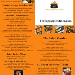 Three Georgie’s Diner - Our everyday menu. Call in and place orders for delivery.
Visit our website and social media.