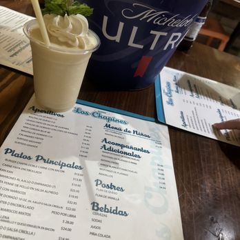Los Chapines Restaurant - The menu and a pina colada to start. - Seafood Near Me - Cabo Rojo, Puerto Rico