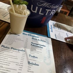 Los Chapines Restaurant - The menu and a pina colada to start.