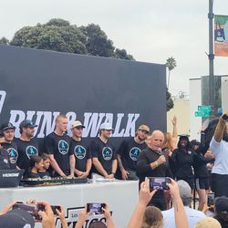 LA Kings 5K Run - We got loose with a pre-run stretch led by Bailey #72, a few Kings players, and Coach Sutter setting the tone, felt like warmups before game