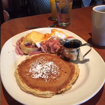 Blue's Egg + Bakery - Eggs Benedict with a side pancake (instead of toast) - Breakfast & Brunch Near Me - Milwaukee, Wisconsin