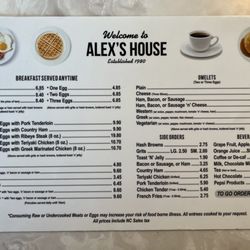 Alex's House Restaurant - Menu