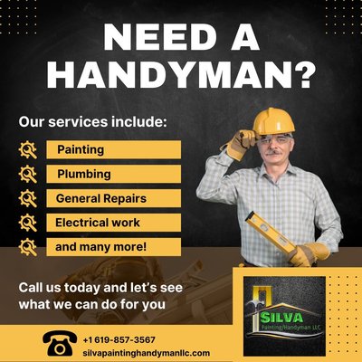 Trusted Home Fixes by Jesse — Mention Yelp When Booking - Silva Handyman Services is your go‑to team for reliable, high‑quality home improvement and repair work across the Inland Empire. Led by Jesse, a skilled craftsman with years of hands‑on experience, Silva Handyman Services takes pride in delivering precision, professionalism, and lasting results — whether it’s a small fix or a full‑scale renovation.
From painting and drywall repair to carpentry, flooring, and fixture installation, Jesse approaches every project with care and attention to detail. His goal is simple: make your home look and feel its best while saving you time, stress, and money. Clients love his clear communication, punctuality, and the pride he takes in every job — big or small.
Silva Handyman Services specializes in:
Interior & exterior painting
Drywall patching and texture matching
Cabinet and trim work
Flooring installation and repair
Light plumbing and electrical
Furniture assembly and mounting
General home maintenance and upgrades
Whether you’re refreshing your space, tackling repairs, or preparing your home for sale, Jesse ensures every detail is handled with care and craftsmanship. His reputation is built on trust, transparency, and a commitment to getting the job done right the first time.
Homeowners choose Silva Handyman Services for the peace of mind that comes with hiring a professional who treats your home like his own. Jesse’s work speaks for itself — clean lines, smooth finishes, and dependable service that keeps clients coming back. Trusted Home Fixes by Jesse — Mention Yelp When Booking - Silva Handyman Services is your go‑to team for reliable, high‑quality home improvement and repair work across the Inland Empire. Led by Jesse, a skilled craftsman with years of hands‑on experience, Silva Handyman Services takes pride in delivering precision, professionalism, and lasting results — whether it’s a small fix or a full‑scale renovation.
From painting and drywall repair to carpentry, flooring, and fixture installation, Jesse approaches every project with care and attention to detail. His goal is simple: make your home look and feel its best while saving you time, stress, and money. Clients love his clear communication, punctuality, and the pride he takes in every job — big or small.
Silva Handyman Services specializes in:
Interior & exterior painting
Drywall patching and texture matching
Cabinet and trim work
Flooring installation and repair
Light plumbing and electrical
Furniture assembly and mounting
General home maintenance and upgrades
Whether you’re refreshing your space, tackling repairs, or preparing your home for sale, Jesse ensures every detail is handled with care and craftsmanship. His reputation is built on trust, transparency, and a commitment to getting the job done right the first time.
Homeowners choose Silva Handyman Services for the peace of mind that comes with hiring a professional who treats your home like his own. Jesse’s work speaks for itself — clean lines, smooth finishes, and dependable service that keeps clients coming back.
