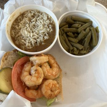 Gumbo Pot - Blackened Shrimp Po Boy with Chicken and Sausage Gumbo  and green beans. - Cajun/Creole Near Me - Vicksburg, Mississippi